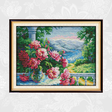 Vase with Distant Mountains Aida Cross Stitch Kits 14CT 11CT Printed Fabric DMC Embroidery Sets DIY Handmade Needlework Crafts