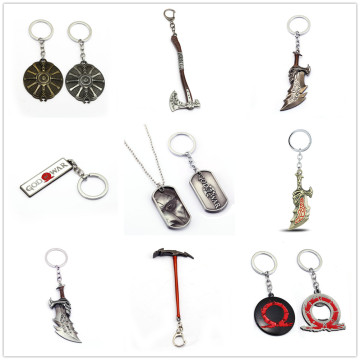 Promotion God Of War 4 Keychain Kratos Axe Key Chains Sword OLYMPUS KRATOS Weapons Metal Pendant Keyring Men Souvenir Jewelry