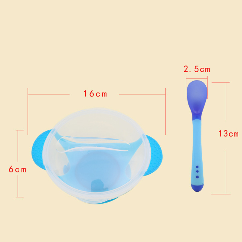 2pcs / lot Baby plate Temperature Sensing Spoon Baby Feeding Spoon Bowl Kids Child Feeding Lid Training Bowl with Spoon cover