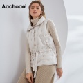 Aachoae 2020 Women's Ultra Light Down Vest Solid White Duck Down Coat Lady Sleeveless Bandage Casual Waistcoat Doudoune Femme