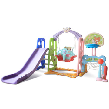 5 In1 Luxury Children Slide and Swing Chair Baby Indoor Plastic Colorful Slides Kids Playground Toy with Basketball Stand Music