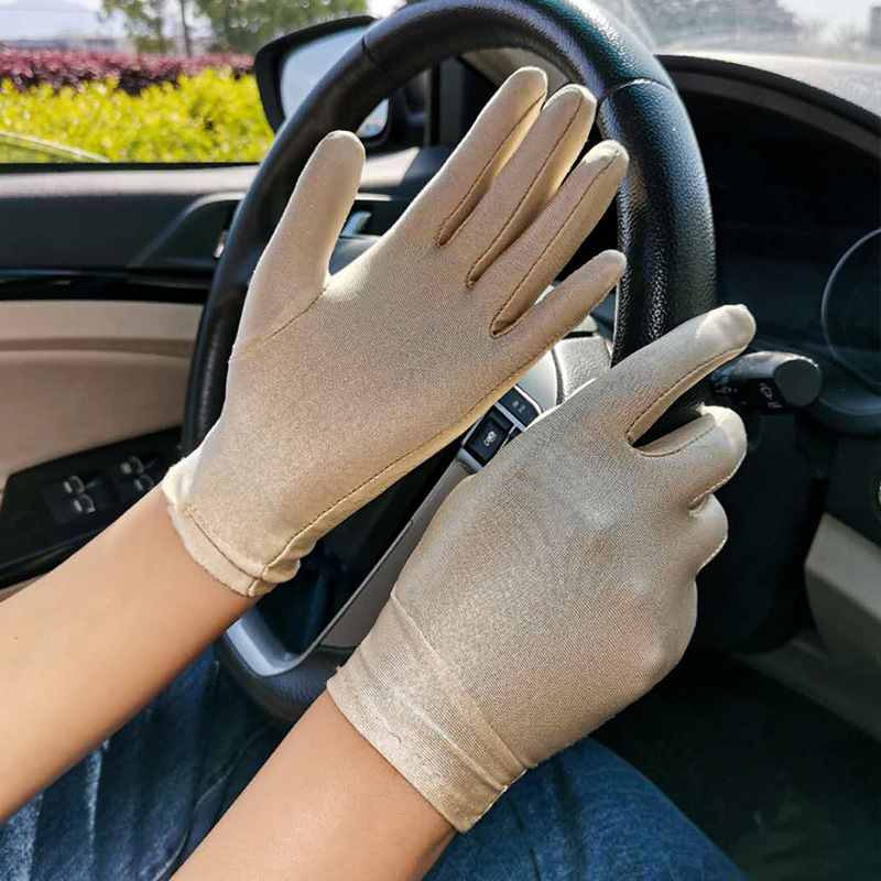 Fashion Spandex Gloves Women Spring Summer Elastic Sunscreen Full Finger Short Hand Gloves Female Riding Driving Mittens 1 Pair