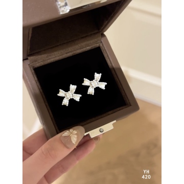 Pearl Bow Dainty Sterling Silver Stud Earrings