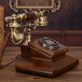 Classic Retro Corded Telephone Phone Vintage Telephone Landline Wooden Telephone Button Dial, for Home Hotel Decoration