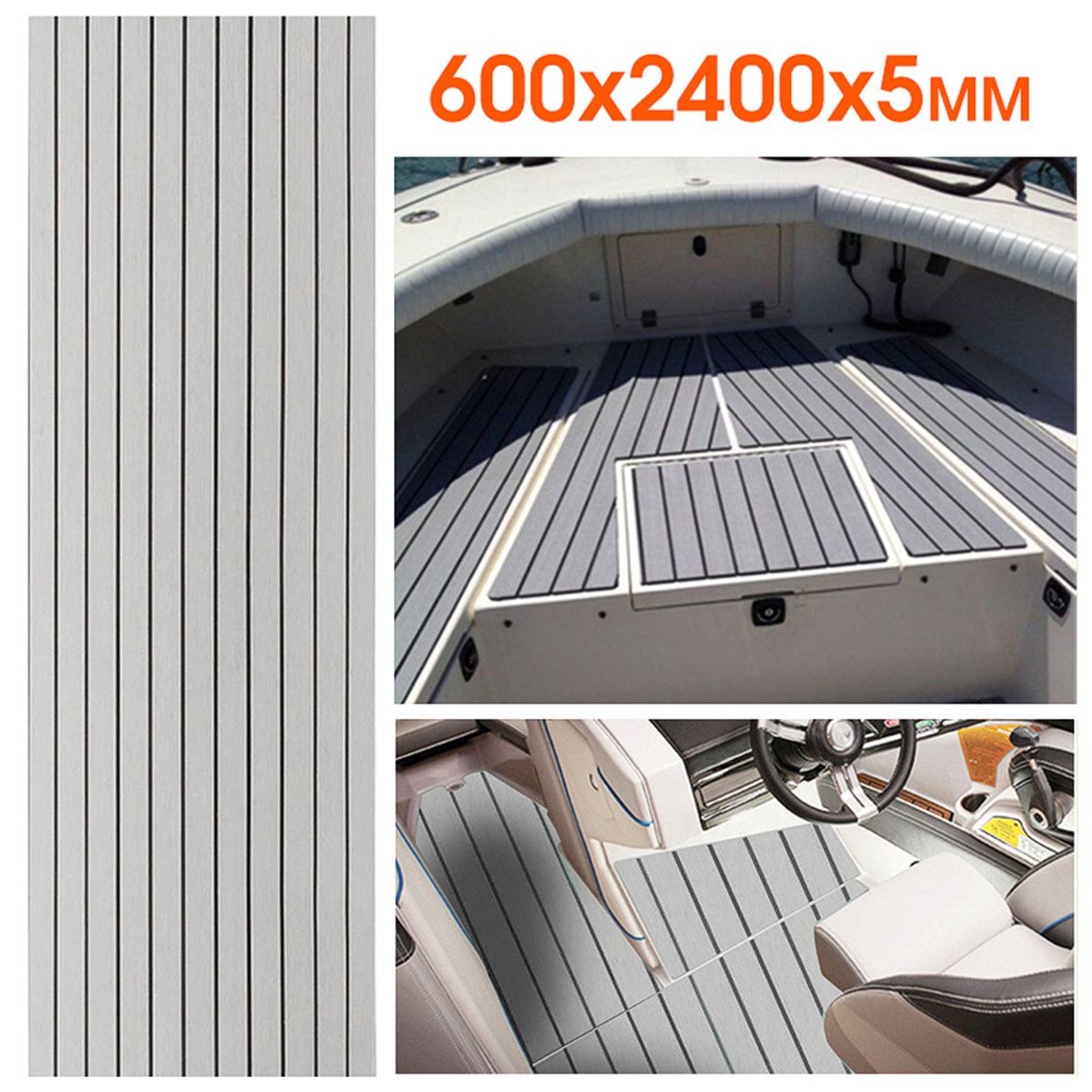 600x2400x6.5mm Self Adhesive EVA Foam Teak Boat Decking Sheet Marine Flooring Faux Marine Accessories Gray with White Lines