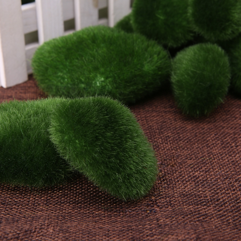 10pcs Green Artificial Moss Stones Grass Plant Poted Home Garden Decor