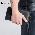 2020 Simple Business Men Wallet Black Genuine Leather Men's Long Zipper Wallets Card Holder Male Passport Wallet Men Clutch Bag