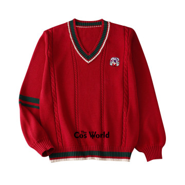 Christmas Gift New Year Autumn Winter Red Long Sleeve Knit Tops Pullovers V Neck Sweaters For JK School Uniform Student Clothes