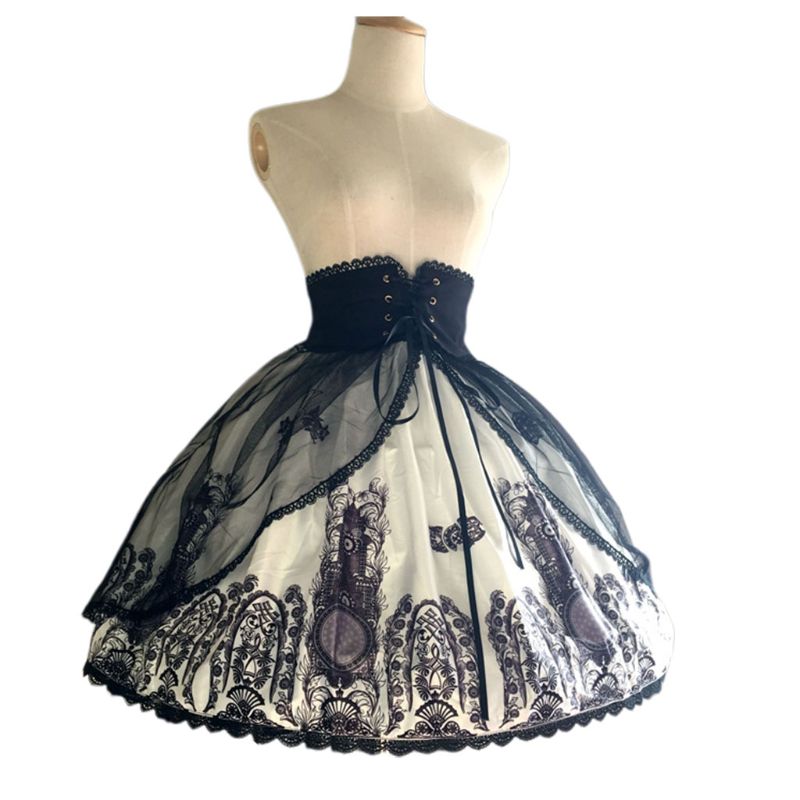 Women Girls Lolita Hollow Lotus Leaf Lace Bird Cage Fish Bone Skirt Cosplay Dress Skirt Petticoat Bride Wedding Dress Lining