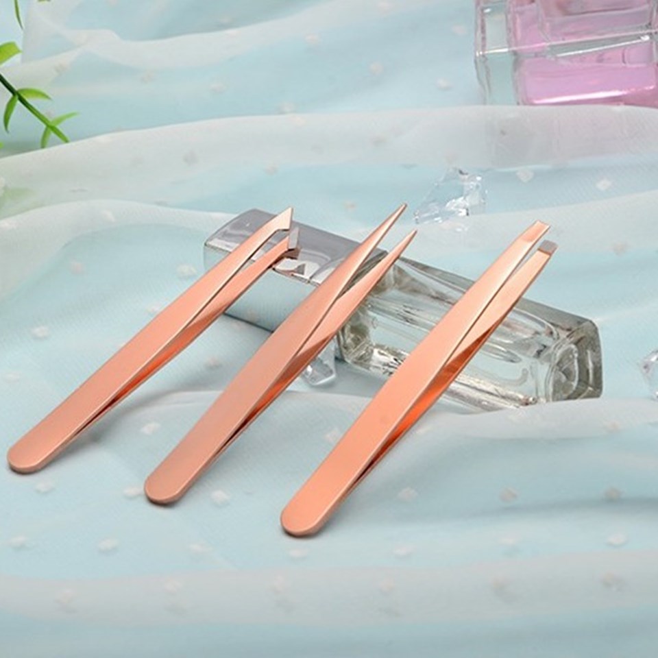 3PCS/Suit The New Rose gold lashes holder Professional Stainless steel eyebrow clip Eyebrow Tweezers makeup tools