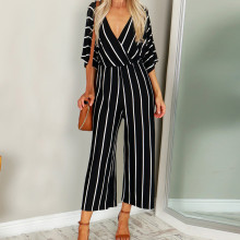 Overalls For Women Fashion summer Jumpsuit V-Neck Bodysuits Three Quarter Sleeve Striped Loose Jumpsuit Playsuit #j4s