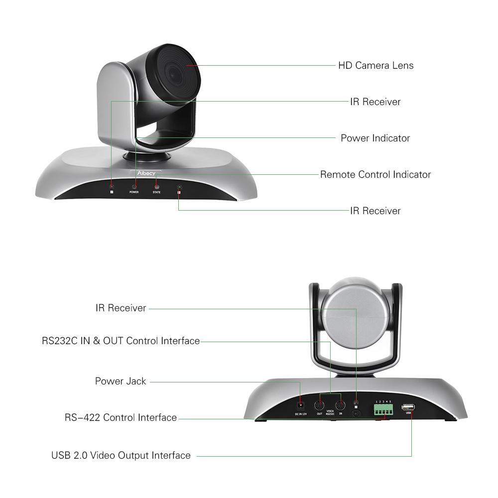 Aibecy 1080P HD Conference Camera USB 3X Zoom 360D Rotation Remote Control Power Adapter for Video Meetings Training Teaching