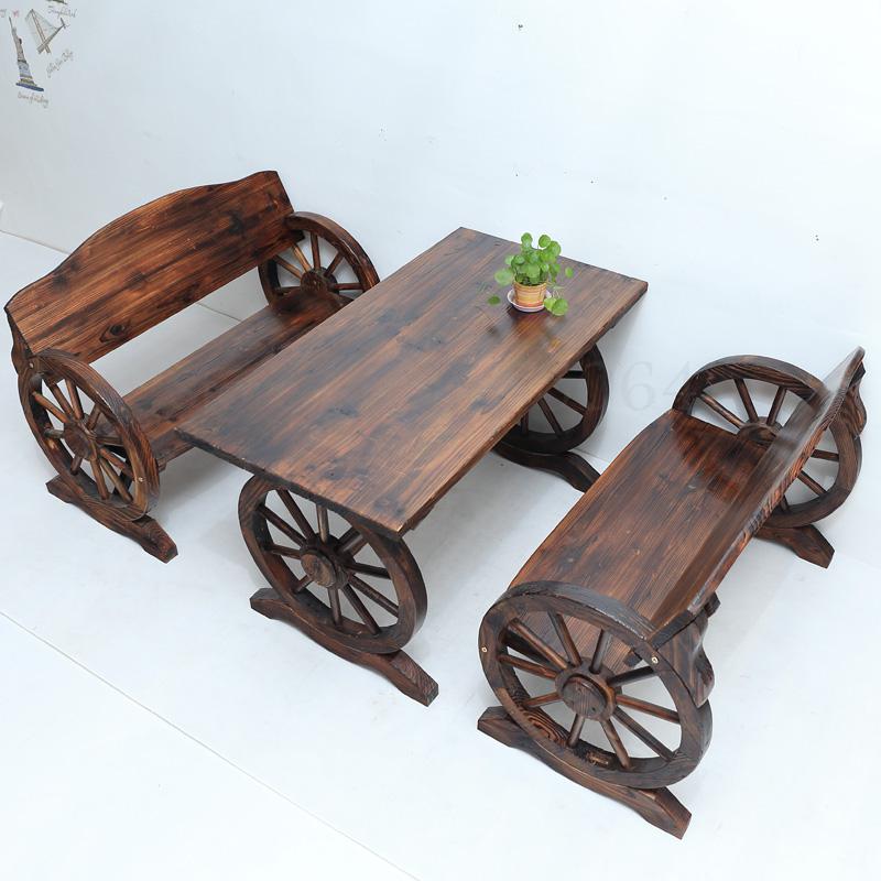 Carbonized Anticorrosive Wood Old Park Chair Wooden Balcony Bench Bench Outdoor Seat Solid Wood Double Backrest Chair