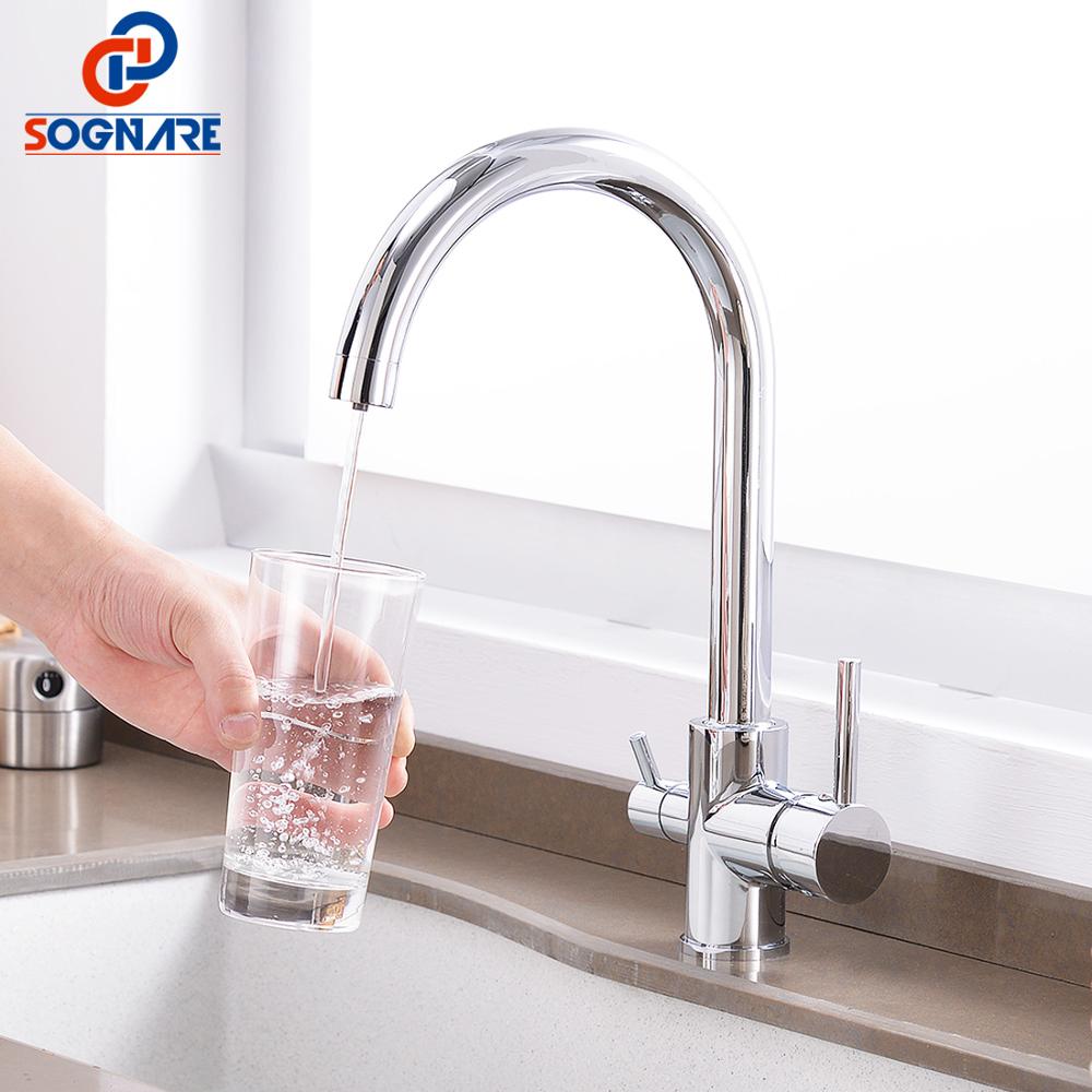 Kitchen Faucet with Filtered Water Mixer 360 Degree Rotation 3 Way Drink Water Tap Chrome Brass Sink Faucets Kitchen Mixer Taps