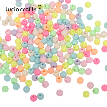 Lucia Crafts 100/200pcs Random Mix Color Round Plastic Loose Bead DIY Jewelry Making Bracelet Necklace Accessories E0915