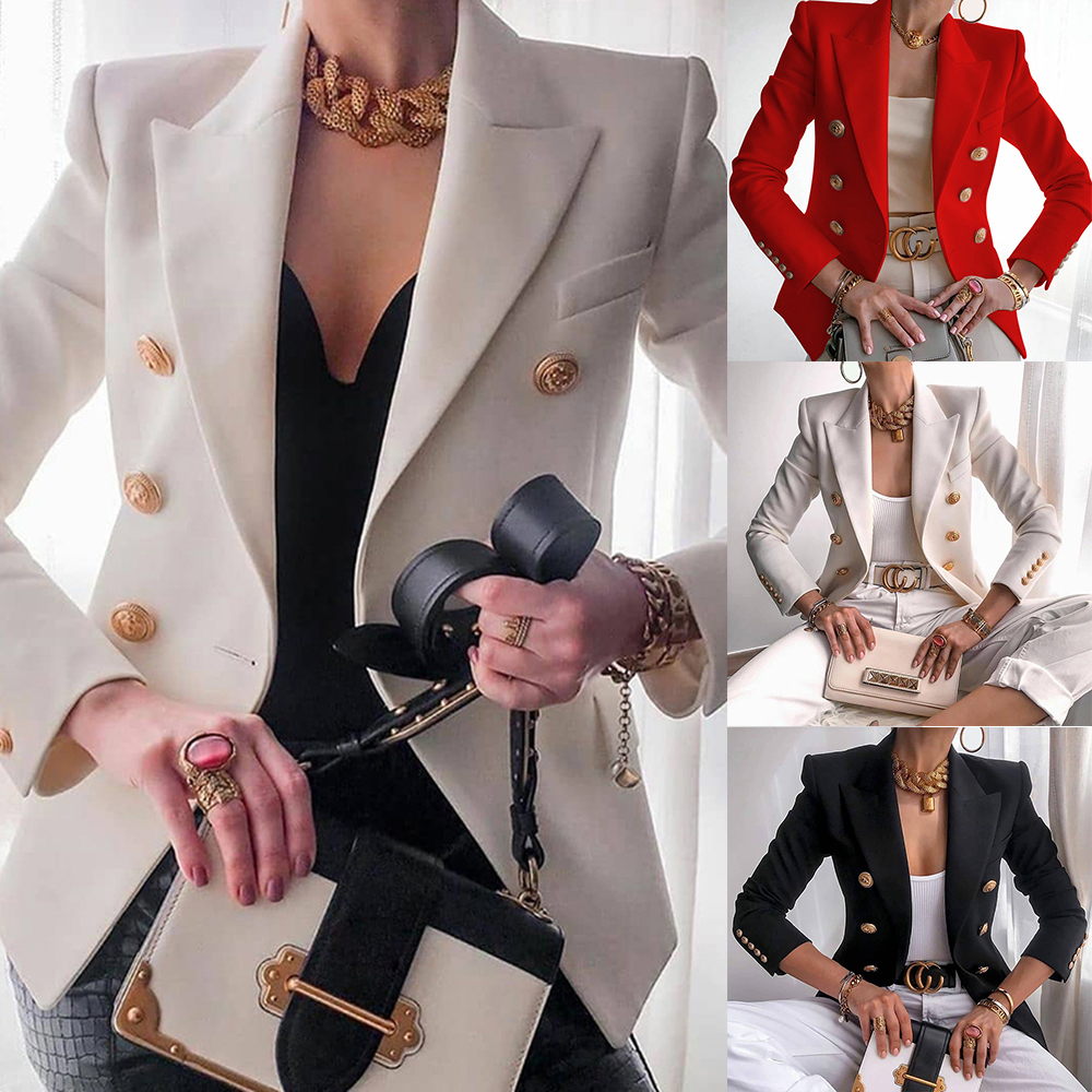 Top Quality New Fashion 2020 Designer Blazer Jacket Women's Double Breasted Metal Buttons Blazer Outerwear Office Lady coat D30