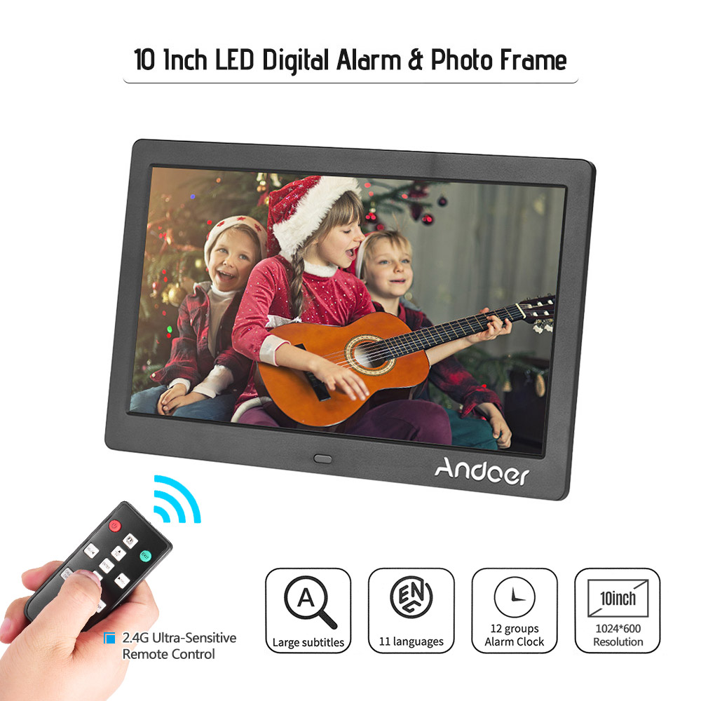 Andoer 10inch IPS Digital Photo Frame with 2.4G Ultra-sensitive Remote Control 1024x600 Photo Frame Support Time Set/Photo/Video