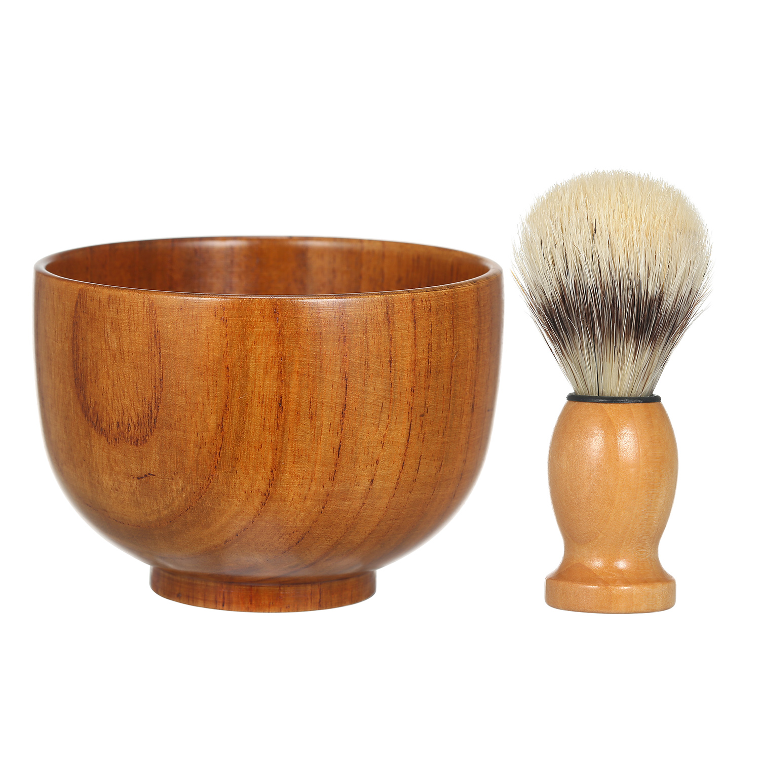 Men Wooden Shaving Bowl and Wooden Brush Beard Shaving Cream Bowl Shaving Soap Mug for Men with Shave Lather Brush Barber Tool