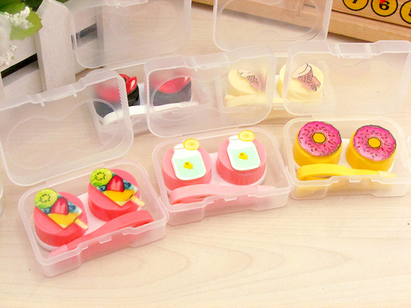 Cartoon Cake Ice Cream Shape Contact Lens Case Box Set Container Holder Fashion Travel Contact Lenses Box Eyewear Soak Case