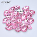 JUNAO 13x18mm 18x25mm Sewing Pink Color Pointback Drop Rhinestone Acrylic Crystal Stones Sew On Strass Diamond For Dress Crafts