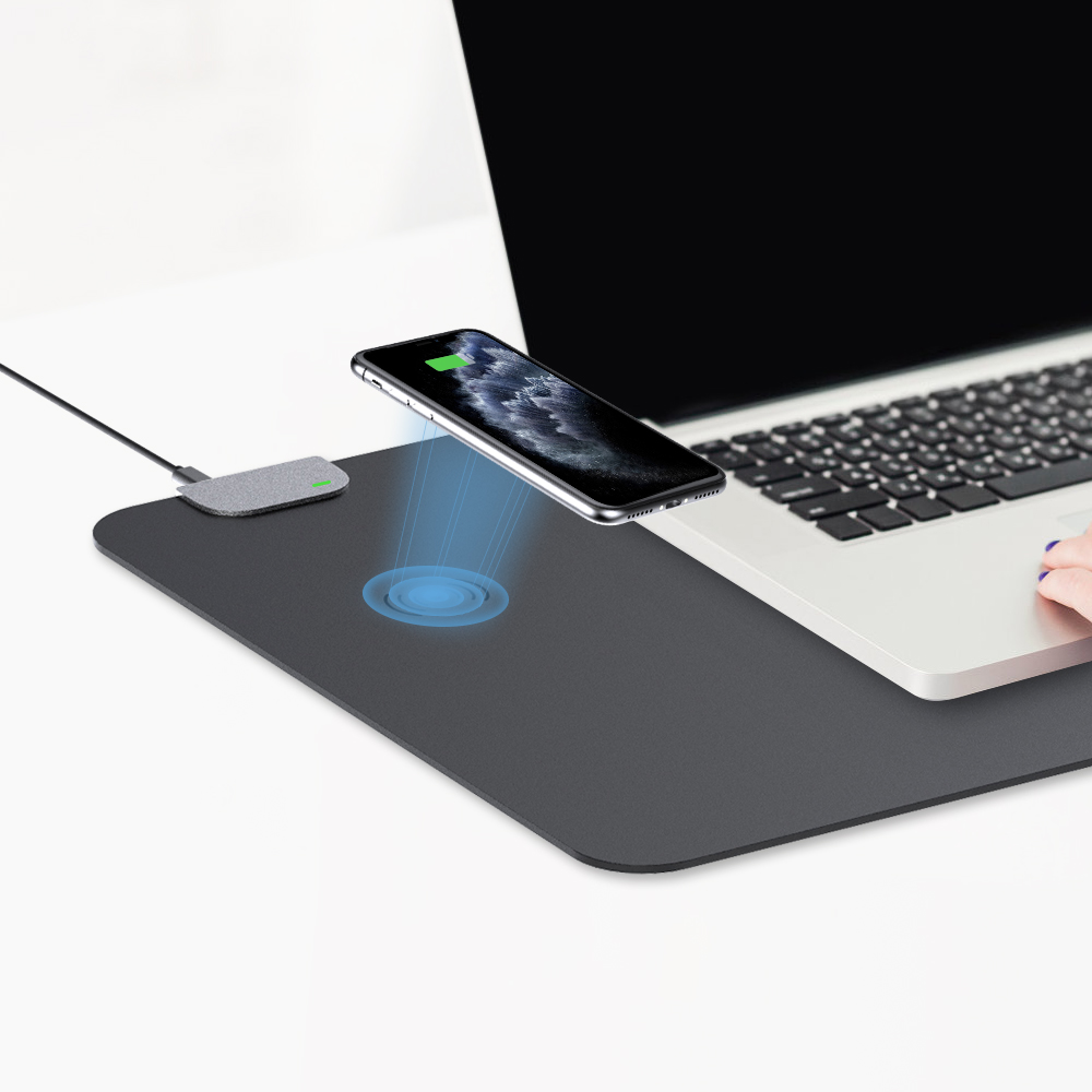 Office Leather Desk Pad Protector QI Wireless Charger Stationery Desk Mat Fast Wireless Charging Mouse Pad for iPhone/Samsung
