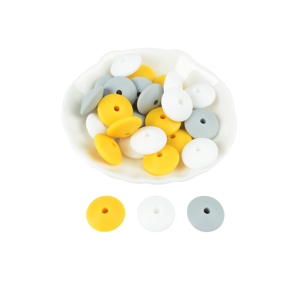 LOFCA Wholesale 100pcs Silicone Lentil Beads 12/15mm Loose Silicone Beads Baby Teether BPA Safe DIY Bead For Teething Necklace