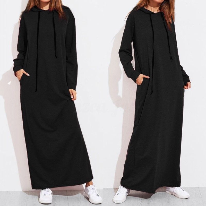 Muslim Tracksuit Sport Long Dress Women Eid Abaya Kaftan Islamic Clothing Hoddies Abayas Vestidos with Pockets Caftan Robe Femme