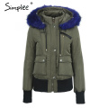 Simplee Hood padded parka winter jacket women coat Fur warm pocket zipper winter overcoat Snow wear thick jacket coat female