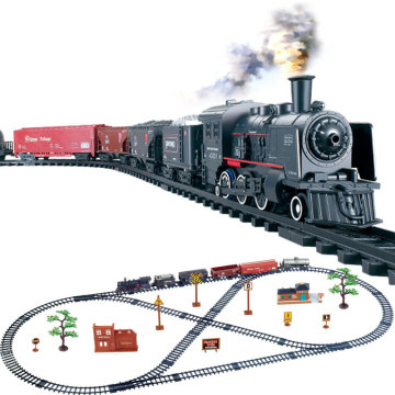 Simulation Classical Long Steam Train Track Electric Toy Trains for Kids Truck for Boys Railway Railroad Birthday Gift