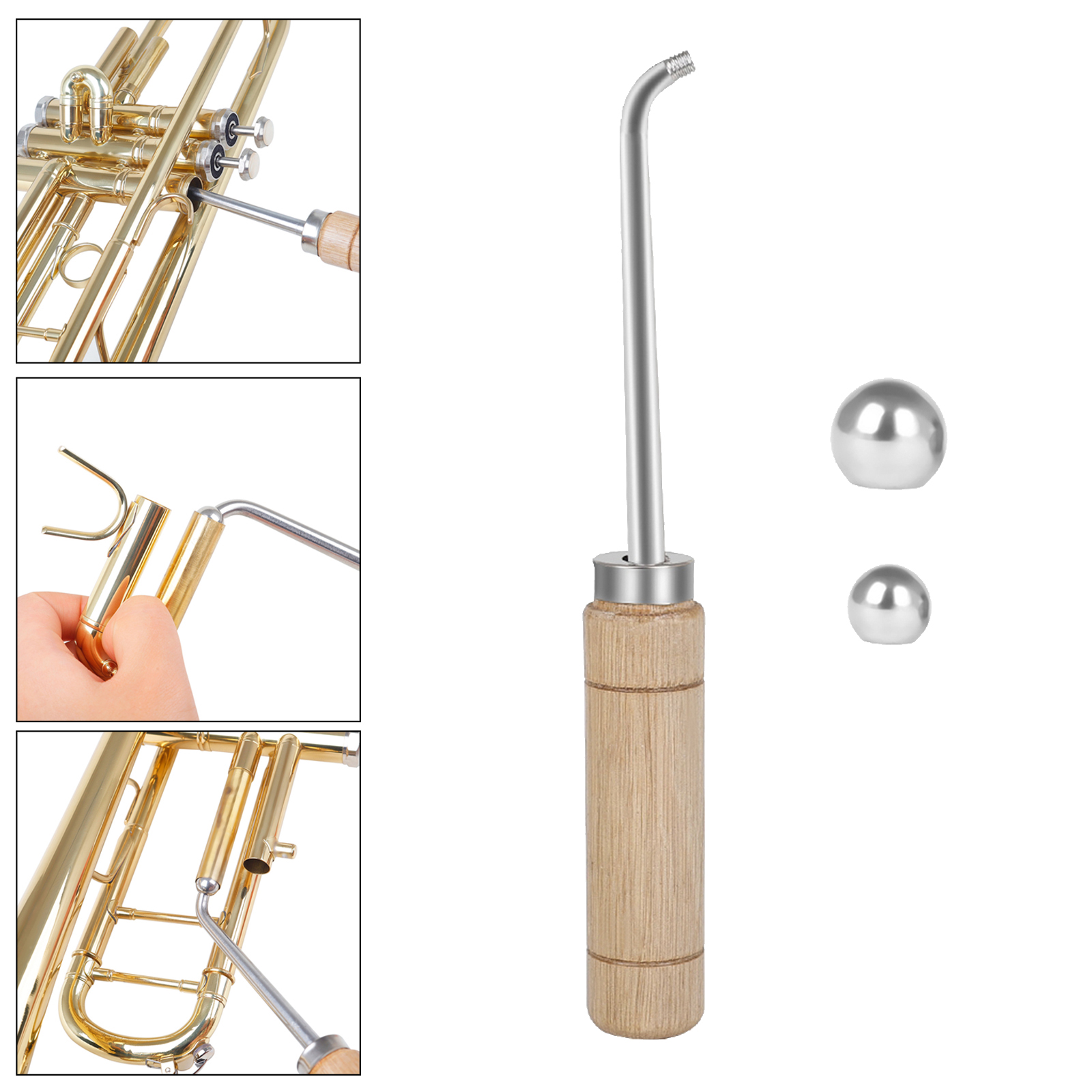 Trumpet Repair Tool Comfort Handle Polished Music Instrument Maintenance with 2 Metal Balls Accessories Parts