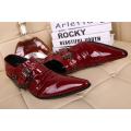 Red Patent Leather Man Dress Shoes Fashion Slip On Oxfords For Men Genuine Leather Punk Buckle Chain Formal Party Wedding Shoes