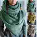 Women Winter Warm Thicken Oversized Large Scarf With Button Hook Color Ribbed Triangle Shawl Wrap Bib