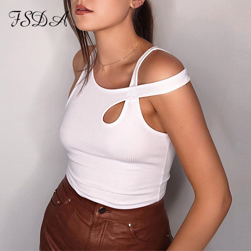 FSDA O Neck White Crop Top Women Sexy Summer 2020 Sleeveless Basic T Shirt Off Shoulder Cami Casual Streetwear Cotton Tank Tops