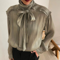 Nomikuma Sexy See Through Women Shirt Korean Bow Bandage Collar Top Blusas 2021 Spring New Long Sleeve Causal Blouse Mujer 6D895