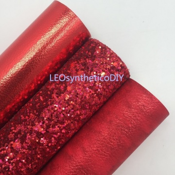 Mini Roll 30x134CM RED Glitter Fabric, Chunky Glitter Leather, Metallic Faux Leather Roll For Making Bows LEOsyntheticoDIY SK247