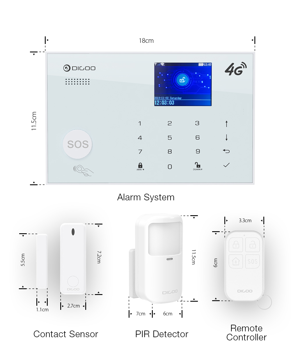 DIGOO DG-ZXG30 4G IOS Android 433MHz Wireless WIFI GSM RFID Card Smart Home Burglar Security Alarm Systems Kit Tuya APP Alert