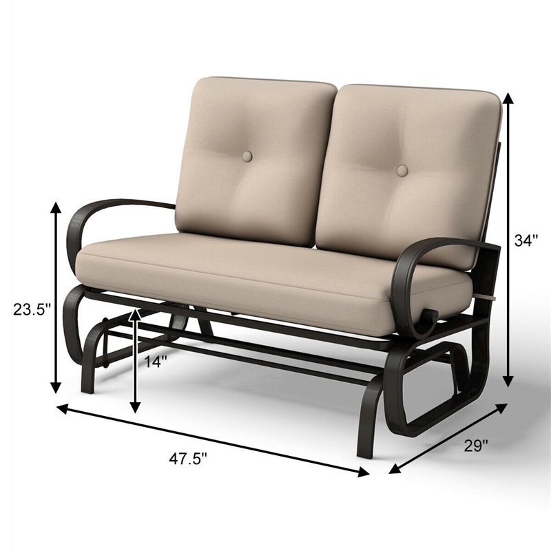 Outdoor Patio Cushioned Rocking Bench Loveseat Porch Backyard Furniture HW51783