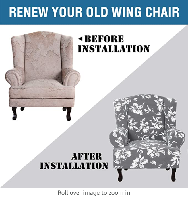 1 Piece Printed Fleece Wing Chair Slipcover