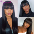 Cynosure Peruvian Straight Human Hair Wigs With Bangs For Black Women 150% Density Machine Made None Lace Front Human Hair Wigs