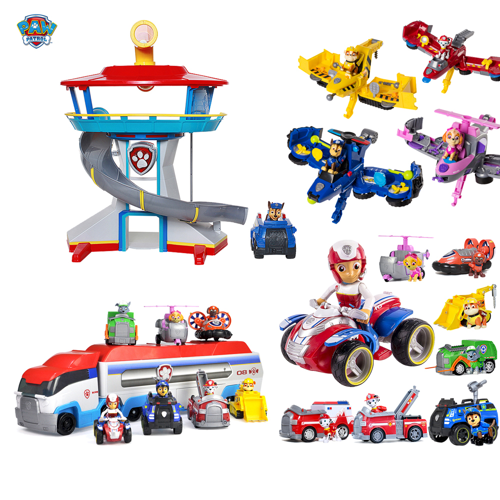 Original Paw Patrol Action Figures Toy Large Rescue Bus Air Patrol Aircraft Headquarters Lookout Tower Dog Puppy Car Toy Gift