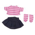 Adorable Stripe Pattern T-shirt Denim Miniskirt Sock Suit For Mellchan Baby Dolls Clothing Accessories Pink