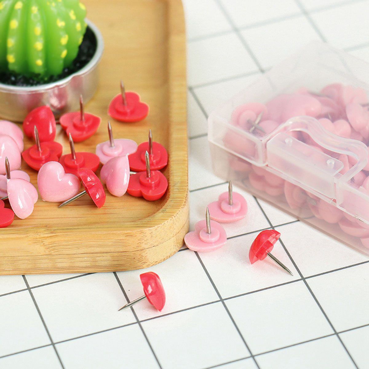 50 PCS Heart Push Pins, Red Bulletin Boards Thumb Tacks, Pink Cute Wall Tacks Decorative for Cork Board Home and Office