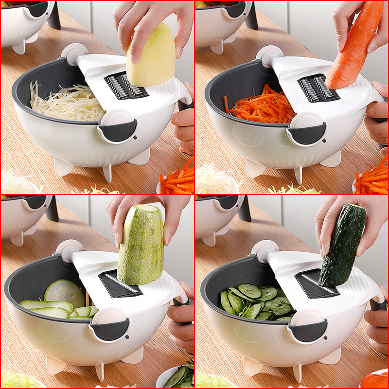 Multifunctional Vegetable Slicer Cutter Shredder Manual Mandoline Chopper Potato Carrot Cheese Grater 2 in 1 Draining Basket