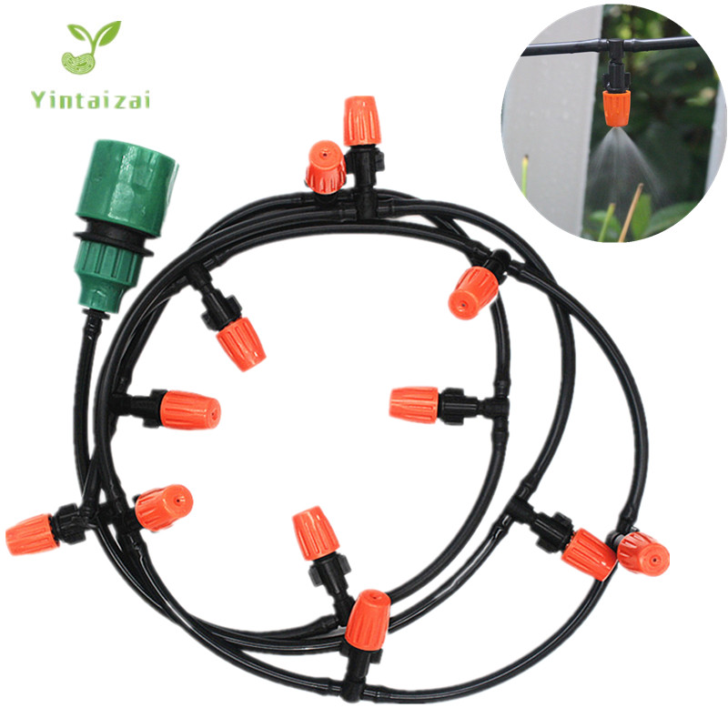 5m/10m/20m Yellow Fog Nozzles Irrigation System Portable Misting Automatic Watering Garden Hose Spray Head Watering Kits