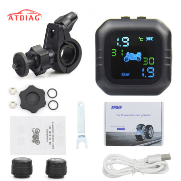 Motorcycle TPMS Tire Pressure Tire Temperature Monitoring System 2pcs Sensor 5V 6.2Bar USB Active Alarm Time Display