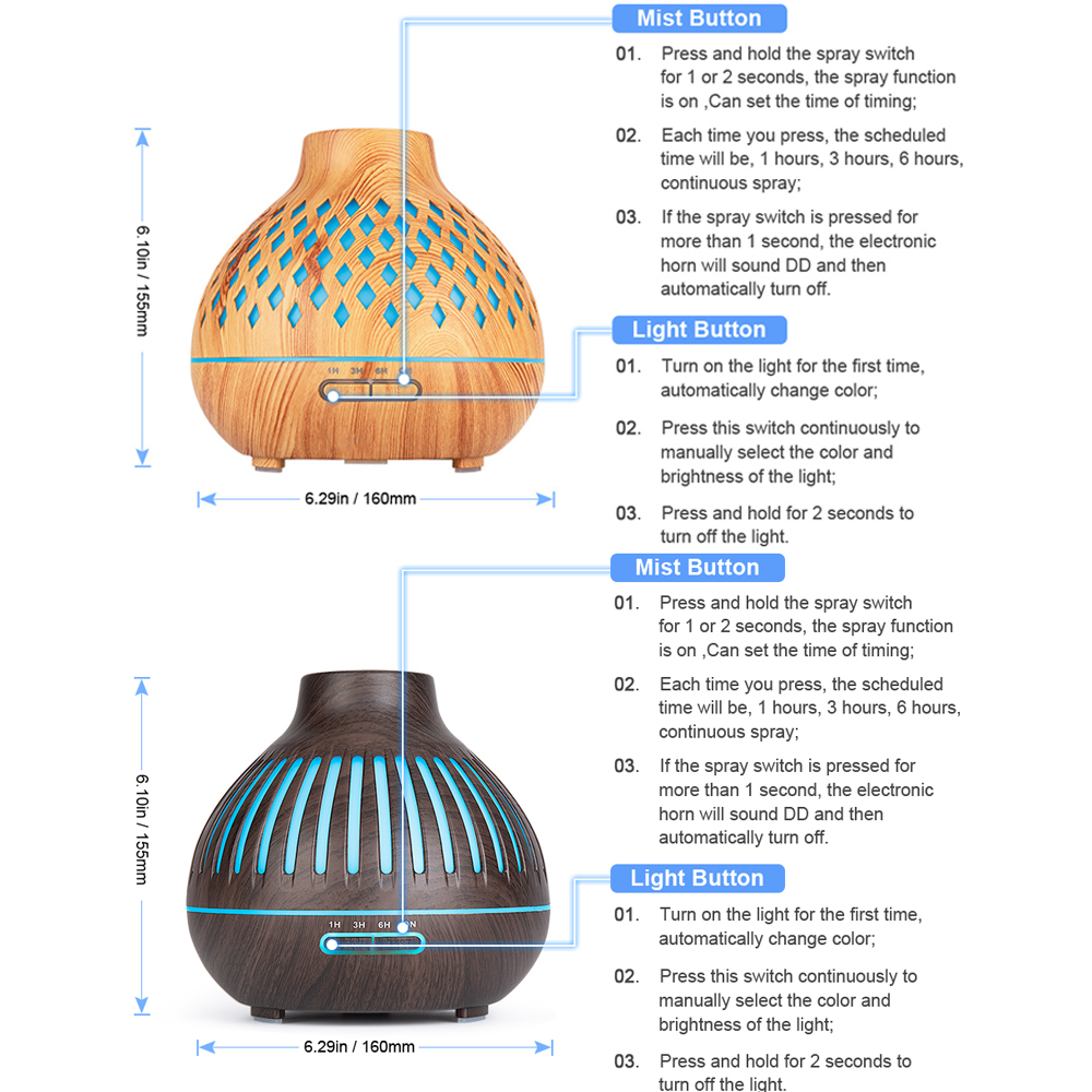 New 400ml Wood Essential Oil Diffuser Ultrasonic USB Air Humidifier with 7 Color LED Lights remote control Office Home difusor
