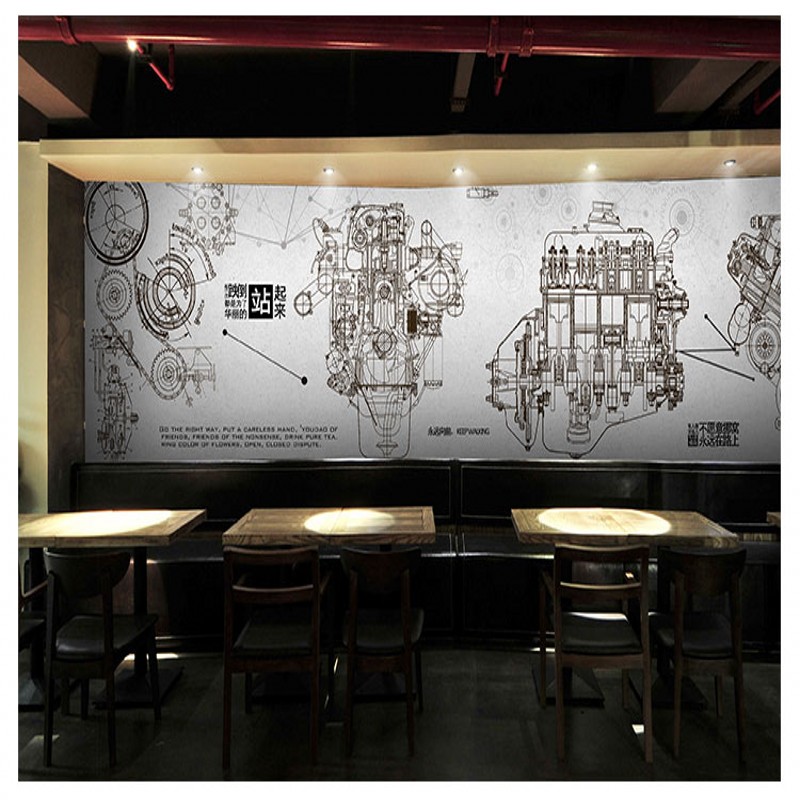 Drop Shipping wallpaper 3D Industrial Style Auto Parts Wallpaper Hand Painted Lines Metal Machinery KTV Network Bar Tea Shop