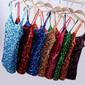 Women Tank Top Sequin Glitter Strappy Tank Tops Ladies Sexy Party Outfits Vest Clubwear Night Tanks Shirt