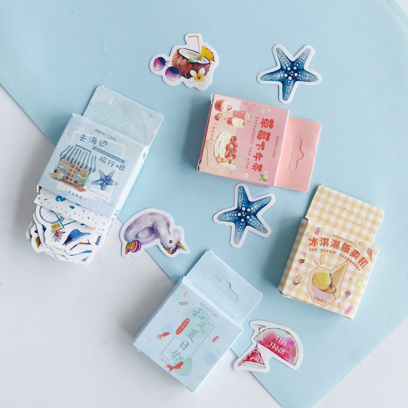 46 pcs/pack Kawaii Let's Go To the Beach Summer Series Paper Stickers Scrapbooking DIY Diary Album Stick Label Decor Kids Gift