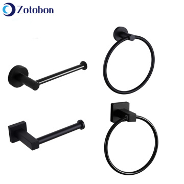 ZOTOBON Stainless Steel Black Towel Ring Holder Paper Holder Robe Towel Hooks Bathroom Accessories Wall-Mounted Towel Bars M127